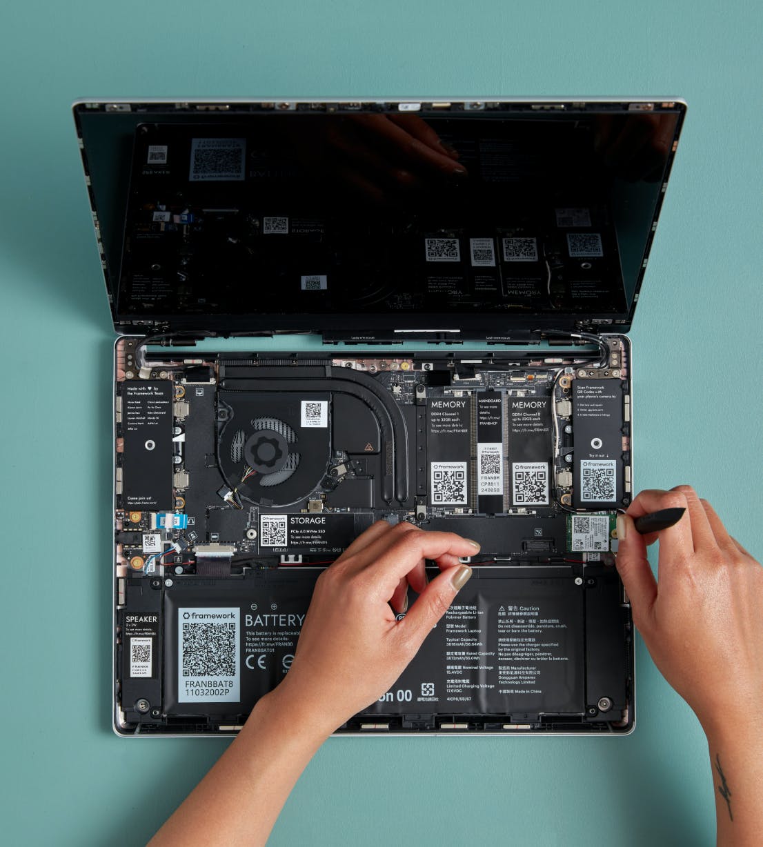 The disassembled Framework laptop